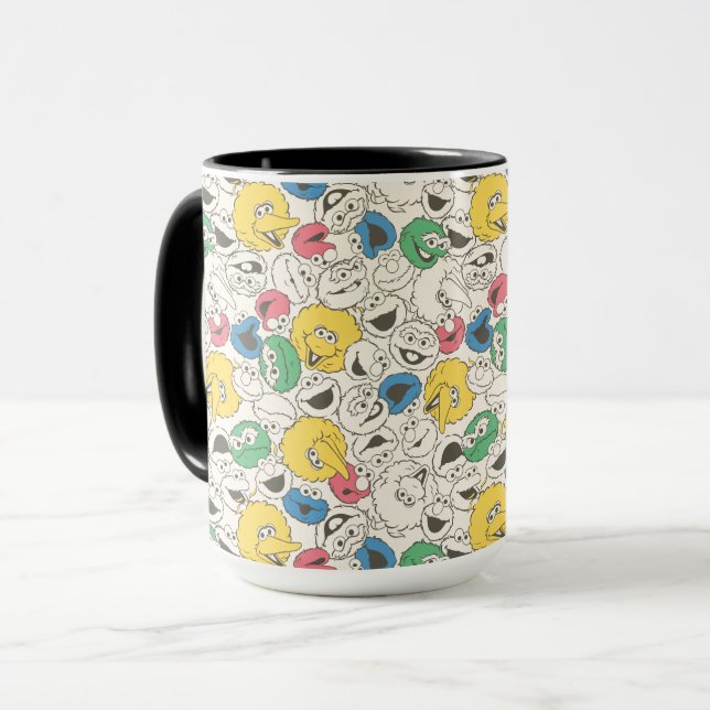 Caneca Amigos da Rua Sésamo | Padrão de Núcleo Cabeça Gra (Frente Esquerda)