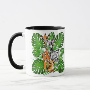 Caneca Amigos Safari- Girafa, Zebra, Tigre, selva