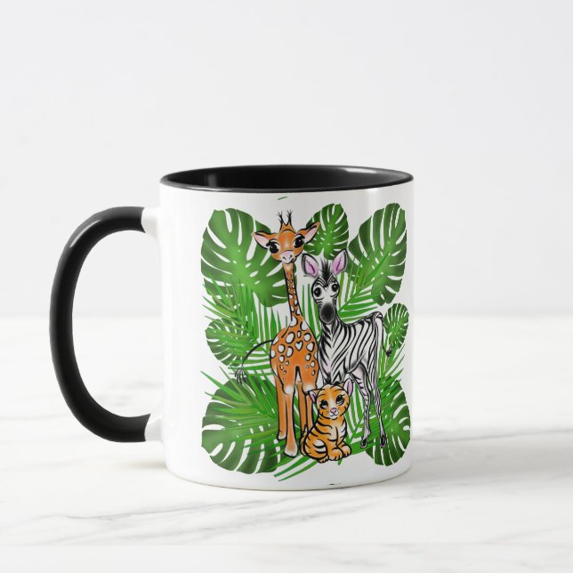 Caneca Amigos Safari- Girafa, Zebra, Tigre, selva (Esquerda)