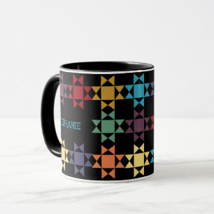 Caneca Amish Quilt Bright Cores em Preto Personalizado