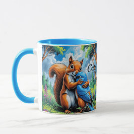 Caneca Amizade bonita entre esquilo e Bluebird