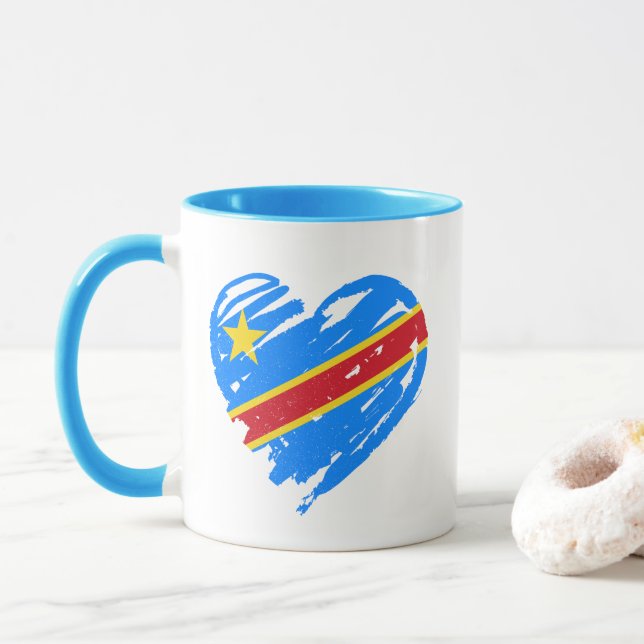 Caneca Amo a RDC - Ouvi a bandeira congolesa do Congo (Com Donut)