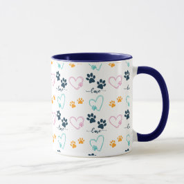 Caneca Amo Canais Impressões de Pata de Cachorro Fofo