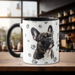 Caneca Amo o meu padrão de pegada de Bulldog Francês