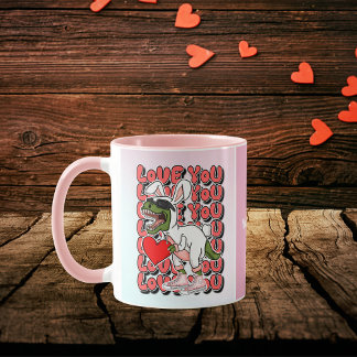Caneca Amo-te, Dinossauro Bonito em Figurino Coelhinho