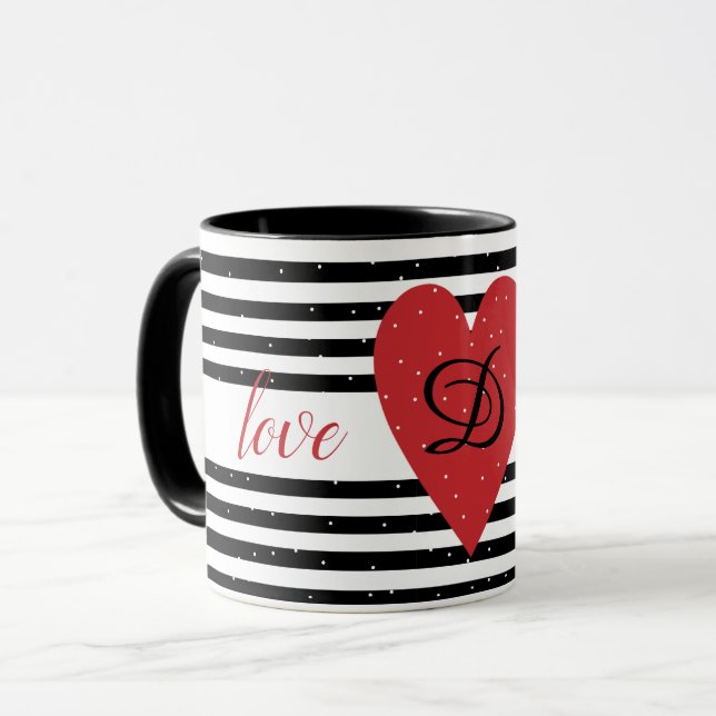 Caneca Amo-te Monograma Moderno do Coração Vermelho Strip (Frente Esquerda)