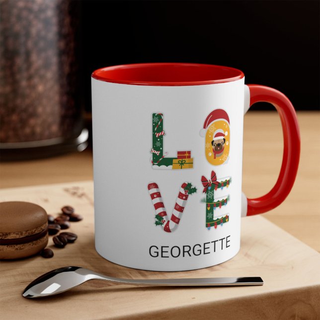 Caneca AMOR Cachorrinho Fofo de Natal Personalizado (Criador carregado)