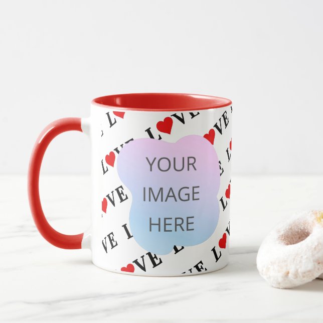 Caneca AMOR, chic moderno personalizado 2 fotos personali (Com Donut)