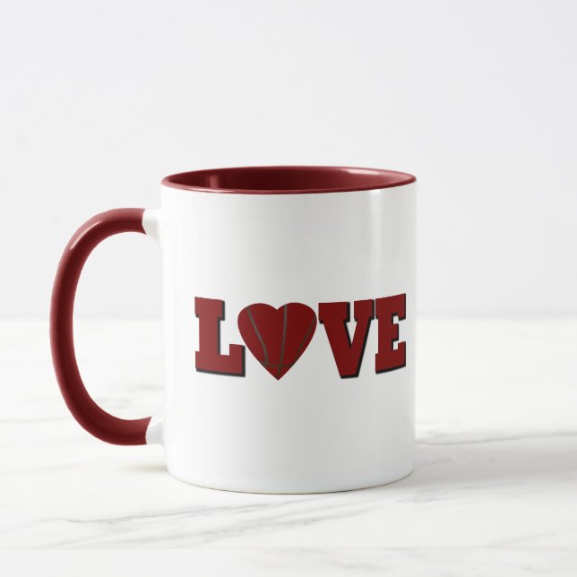 Caneca Amor com basquete com coração vermelho (Esquerda)