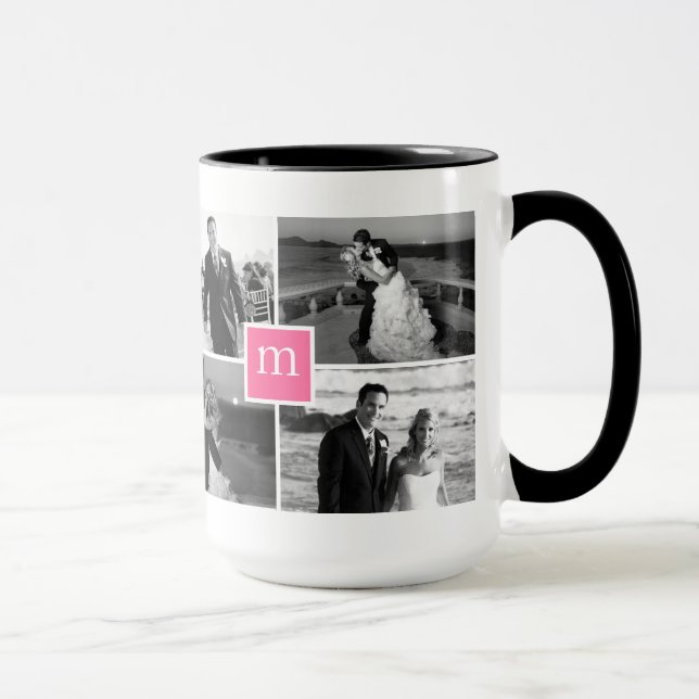 Caneca Amor com Colagem de Fotos Monograma Rosa (Direita)