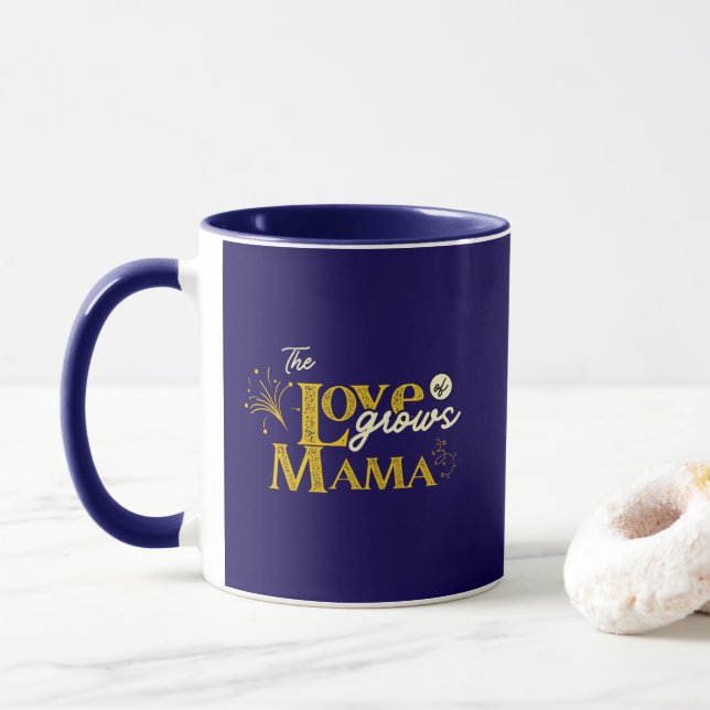 Caneca Amor de Mamãe Urso Dourado Cresce (Com Donut)