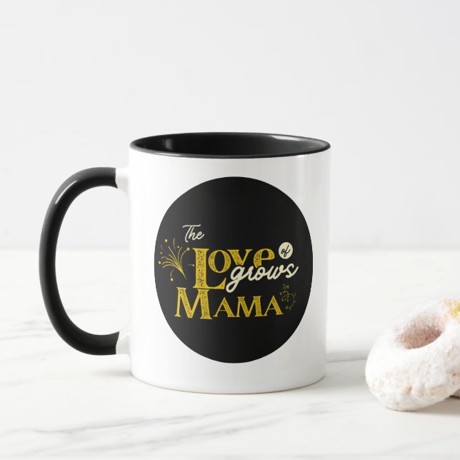 Caneca Amor de Mamãe Urso Dourado Cresce (Com Donut)
