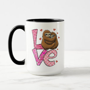 Caneca AMOR Dois Sloths Pink Hearts Dia de os namorados R