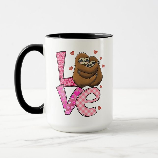 Caneca AMOR Dois Sloths Pink Hearts Dia de os namorados R (Esquerda)