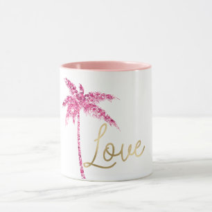 Caneca Amor Dourado com Árvore de Palma Cinza Rosa