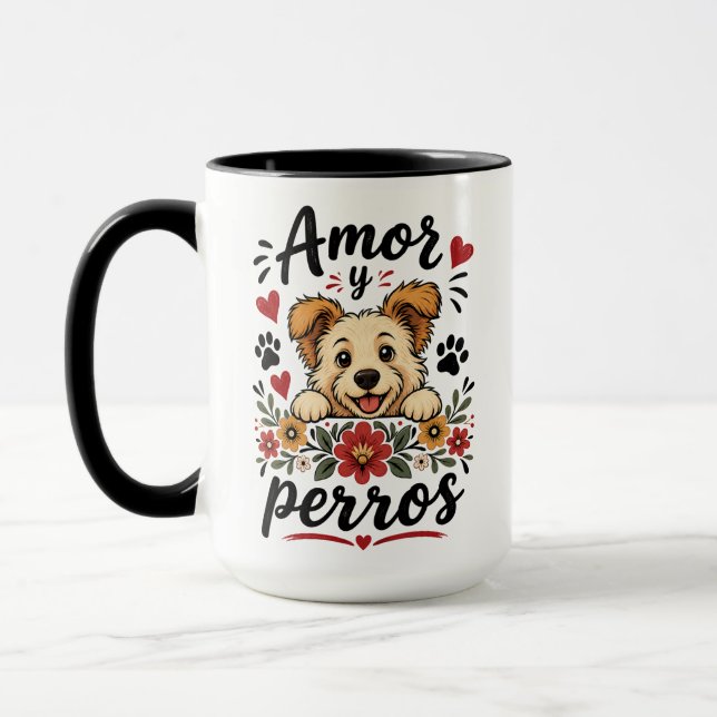 Caneca Amor e Cães Design Divertido para Amantes de Cães (Esquerda)