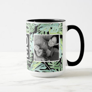 Caneca AMOR floral do teste padrão da selva com fotos