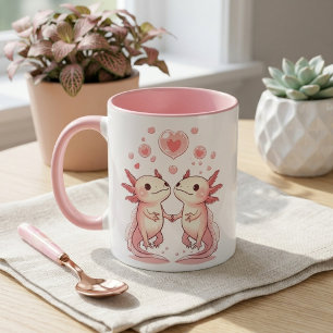 Caneca Amor Kawaii de Axolote: Criaturas Aquáticas Fofas