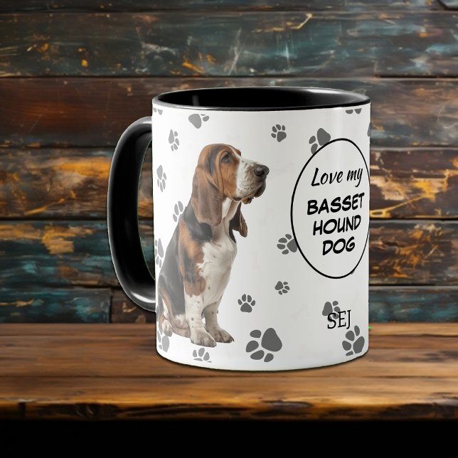 Caneca Amor Minha Pegada de Cachorro Basset Hound (Criador carregado)