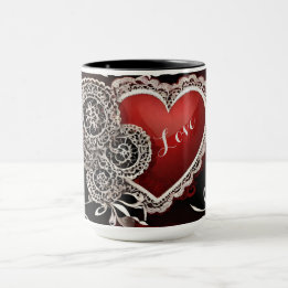 Caneca Amor moderno de rendas e corações