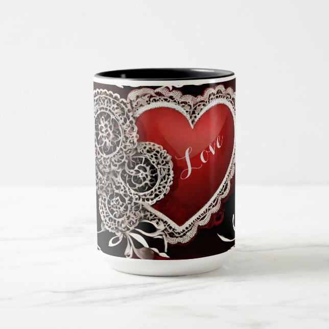 Caneca Amor moderno de rendas e corações (Centro)