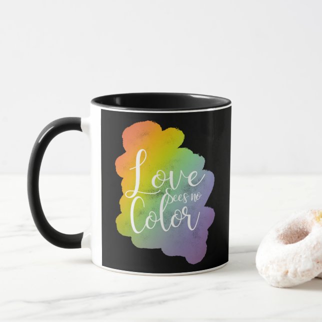 Caneca Amor Não Vê Cor Citar Arco-Íris Preto (Com Donut)