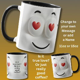 Caneca Amor ou Café? Adicione Nome Mensagem, Rosto Expres