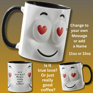 Caneca Amor ou Café? Adicione Nome Mensagem, Rosto Expres