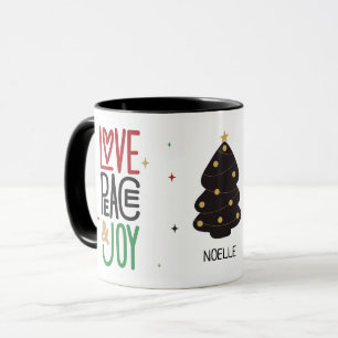 Caneca Amor, Paz e Joy Árvore de Natal