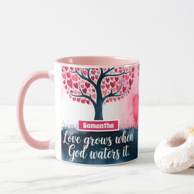 Caneca Amor personalizado cresce quando Deus regia cristã (Com Donut)