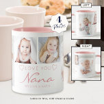 Caneca AMOR Personalizado VOCÊ NANA 4 Foto rosa<br><div class="desc">Crie uma caneca de fotos de manutenção para uma avó com 4 fotos e intitulada AMEM VOCÊ NANA em um roteiro manuscrito moderno, acentuado com corações com os nomes de seus netos ou netos ou sua mensagem personalizada. Todos os textos e cores podem ser alterados. Faz uma manutenção significativa para...</div>