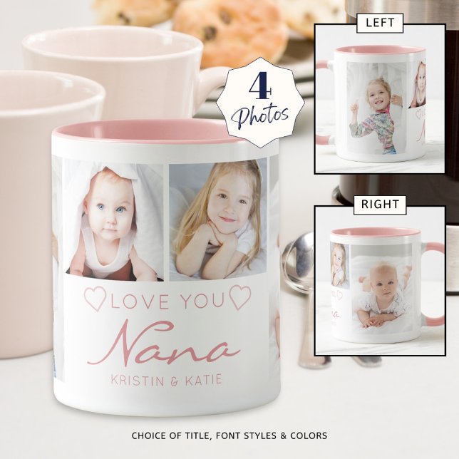 Caneca AMOR Personalizado VOCÊ NANA 4 Foto rosa (Criador carregado)