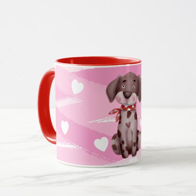 CANECA "AMOR PUPPY" COM PINK E CORAÇÃO BRANCA (Frente Esquerda)