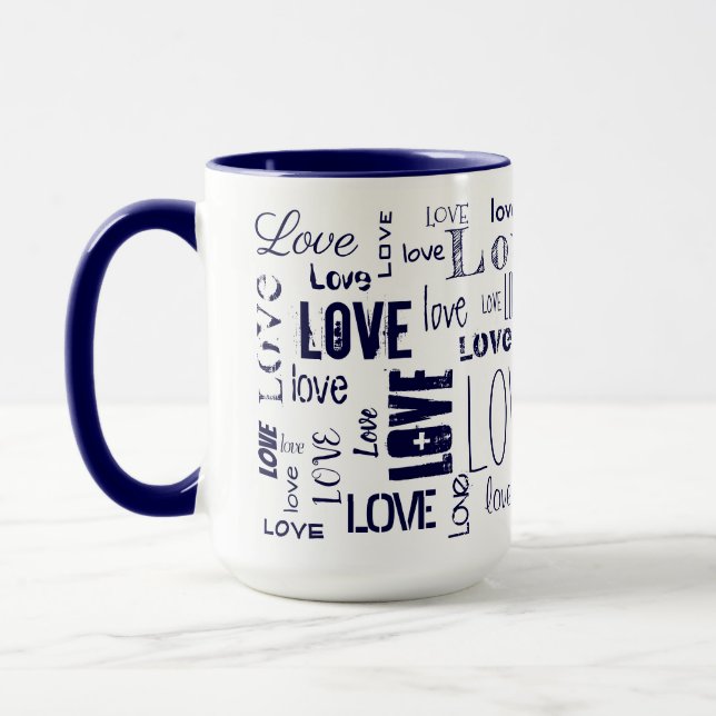 Caneca AMOR! Texto Azul da Tipografia (Esquerda)