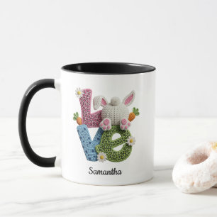 Caneca Amor Tipografia Coelho de Páscoa Crochet Nome