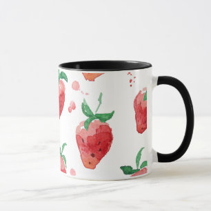 Caneca Amoras de Aquarelas Rosa e Berries Pintados Vermel