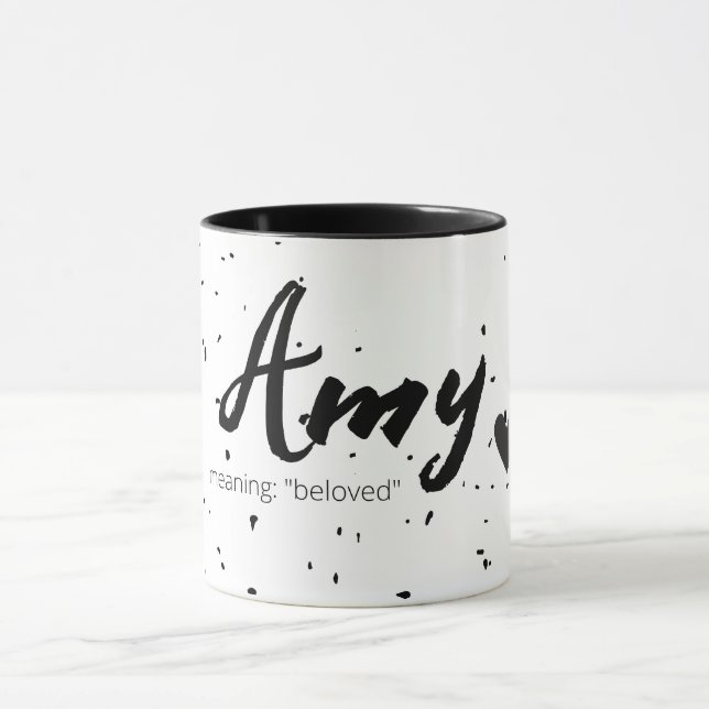 Caneca Amy Name Significa Mulher Mã Mínima Preto Branco (Centro)