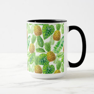 Caneca Ananás e folhas tropicais