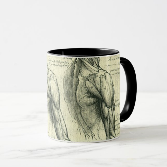Caneca Anatomia do Braço e Ombro de Leonardo da Vinci (Frente Esquerda)