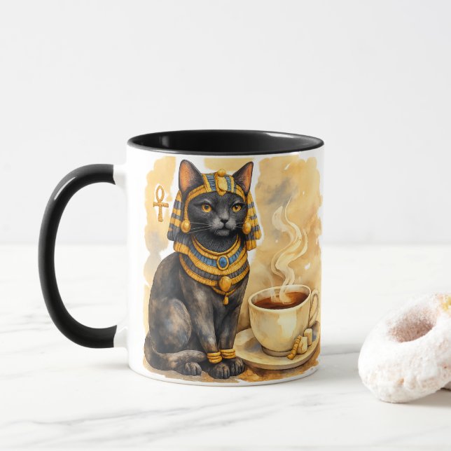 Caneca Ancient Egyptian Cat Mystical Bastet Art (Com Donut)