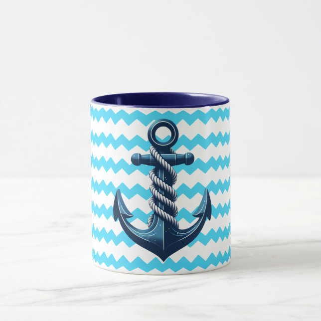 Caneca Âncora azul com ondas azuis (Centro)