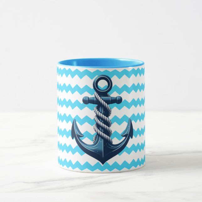 Caneca Âncora azul com ondas azuis (Centro)