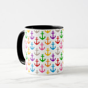 Caneca Âncora de Navio Design Colorido Branco