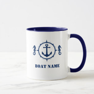 Caneca Âncora do cavalo adiciona nome do barco Mug sh0a