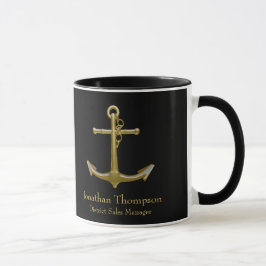 Caneca Âncora Dourada Náutica Clássica em Preto
