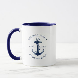 Caneca Âncora Náutica de Cruzeiro de Família Personalizad