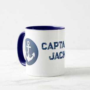 Caneca Âncora Símbolo Náutico Clássico Branco Azul Marinh