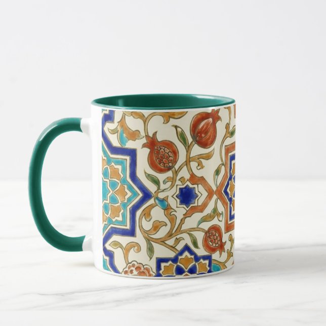 Caneca Andalusian Pomegranate & Blue Star Geometric Tile  (Esquerda)