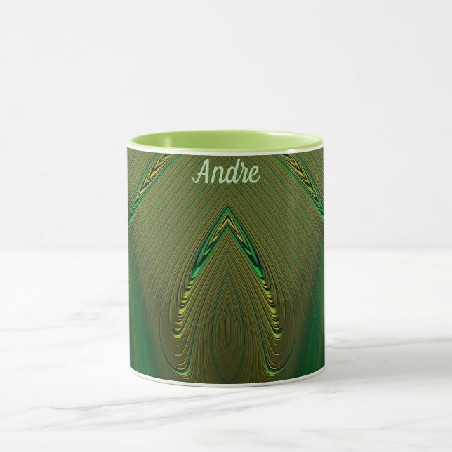 Caneca ANDRE ~ Zany 3D Fractal ~ Verde Dourado (Centro)