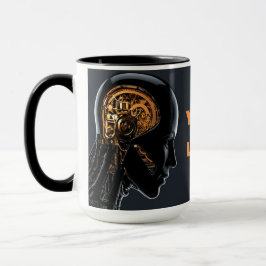 Caneca Android de IA Futurista e Esbelto Cérebro Mecânico